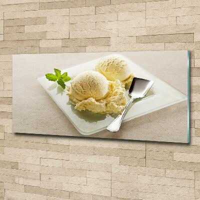 Cuadro decorativo de vidrio para salón horizontal Helado en un plato