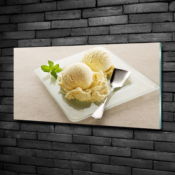 Cuadro decorativo de vidrio para salón horizontal Helado en un plato