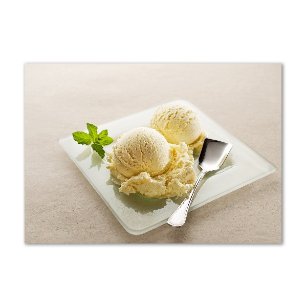 Cuadro decorativo de vidrio para salón horizontal Helado en un plato