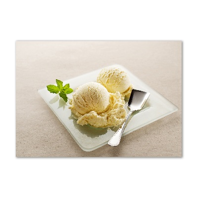 Cuadro decorativo de vidrio para salón horizontal Helado en un plato
