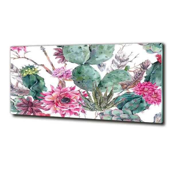 Cuadro decorativo de vidrio para salón horizontal Cactus