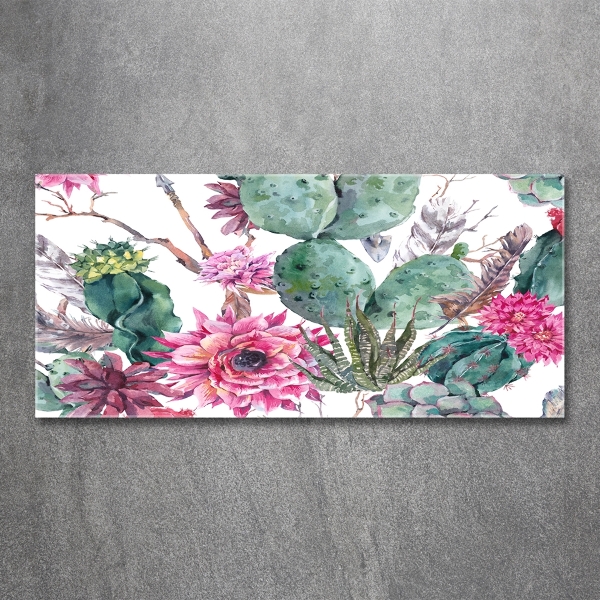 Cuadro decorativo de vidrio para salón horizontal Cactus