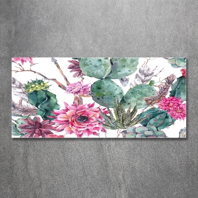 Cuadro decorativo de vidrio para salón horizontal Cactus