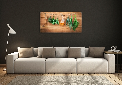 Cuadro decorativo de vidrio para salón horizontal Hierbas en una cuerda