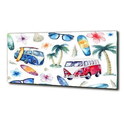 Cuadro decorativo de vidrio para salón horizontal Símbolos de surf