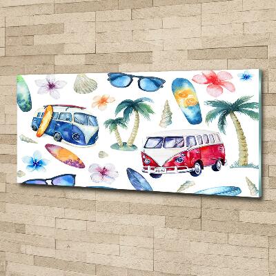 Cuadro decorativo de vidrio para salón horizontal Símbolos de surf