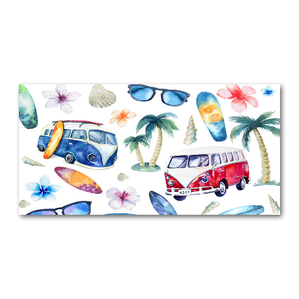 Cuadro decorativo de vidrio para salón horizontal Símbolos de surf