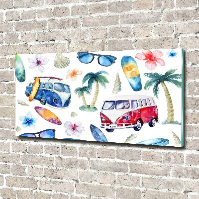 Cuadro decorativo de vidrio para salón horizontal Símbolos de surf