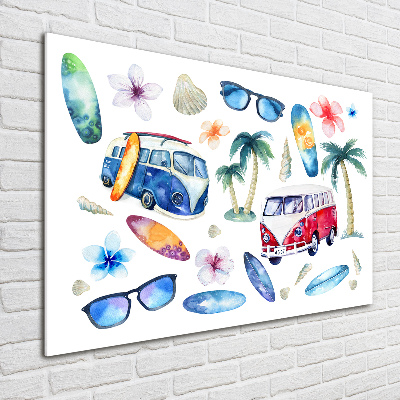 Cuadro decorativo de vidrio para salón horizontal Símbolos de surf