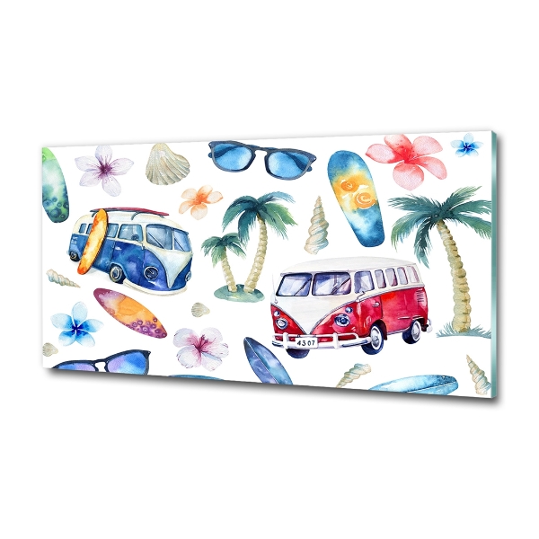 Cuadro decorativo de vidrio para salón horizontal Símbolos de surf