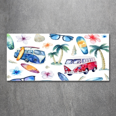 Cuadro decorativo de vidrio para salón horizontal Símbolos de surf