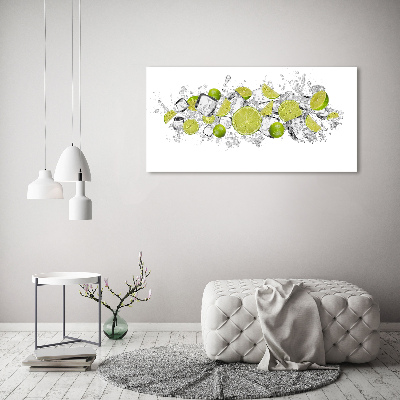 Cuadro decorativo de vidrio para salón horizontal Cubitos de hielo de lima