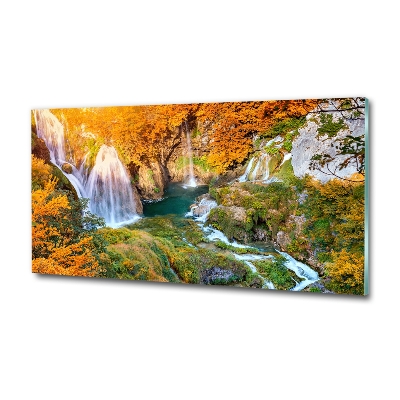 Cuadro de cristal templado moderno horizontal Cascada en otoño