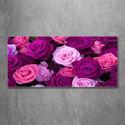 Cuadro decorativo de vidrio para salón horizontal Rosas
