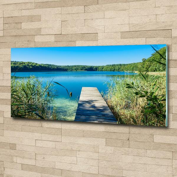 Cuadro de cristal templado moderno horizontal Muelle en el lago