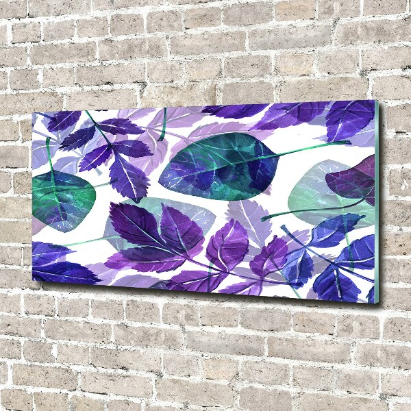 Cuadro decorativo de vidrio para salón horizontal Hojas coloridas