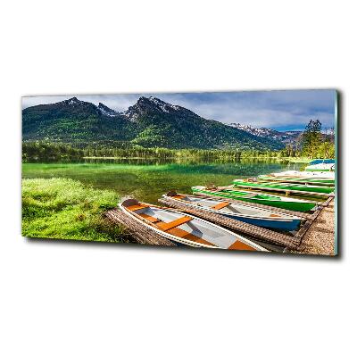 Cuadro de cristal templado moderno horizontal Barcos en el lago
