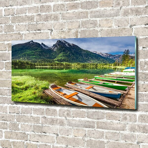 Cuadro de cristal templado moderno horizontal Barcos en el lago