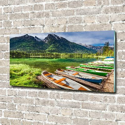Cuadro de cristal templado moderno horizontal Barcos en el lago