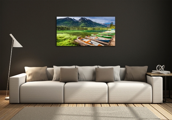 Cuadro de cristal templado moderno horizontal Barcos en el lago