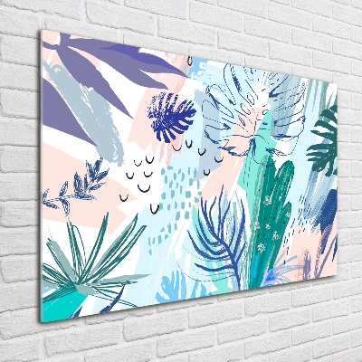 Impresión en cristal con acabado brillante horizontal hojas tropicales