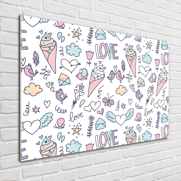 Cuadro decorativo de vidrio para salón horizontal Patrón romántico