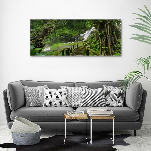 Cuadro decorativo de vidrio para salón horizontal Cascada en la selva