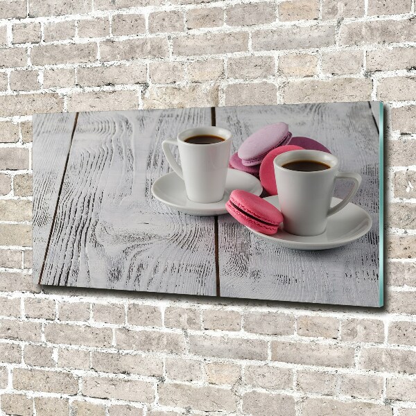 Cuadro decorativo de vidrio para salón horizontal Café y galletas