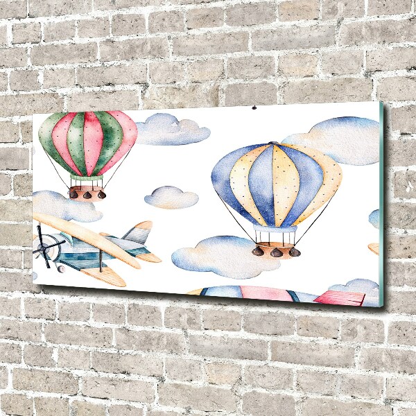 Cuadro de cristal templado moderno horizontal Aviones y globos