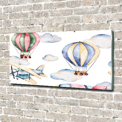 Cuadro de cristal templado moderno horizontal Aviones y globos