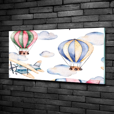 Cuadro de cristal templado moderno horizontal Aviones y globos