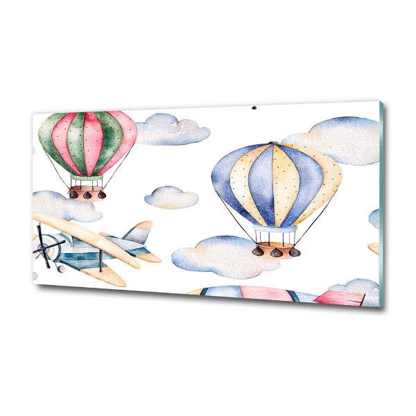 Cuadro de cristal templado moderno horizontal Aviones y globos