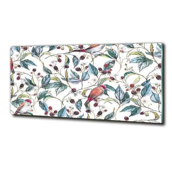 Cuadro de cristal templado moderno horizontal Mora y pájaros