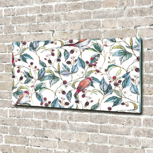 Cuadro de cristal templado moderno horizontal Mora y pájaros