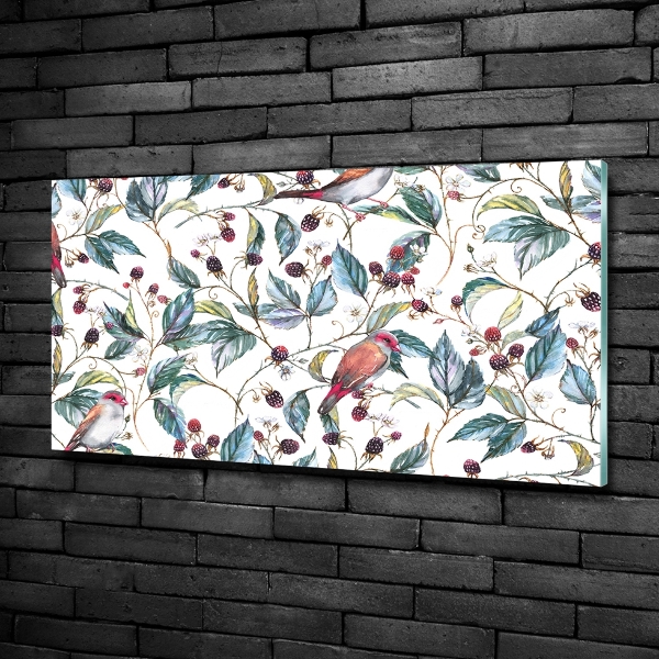 Cuadro de cristal templado moderno horizontal Mora y pájaros