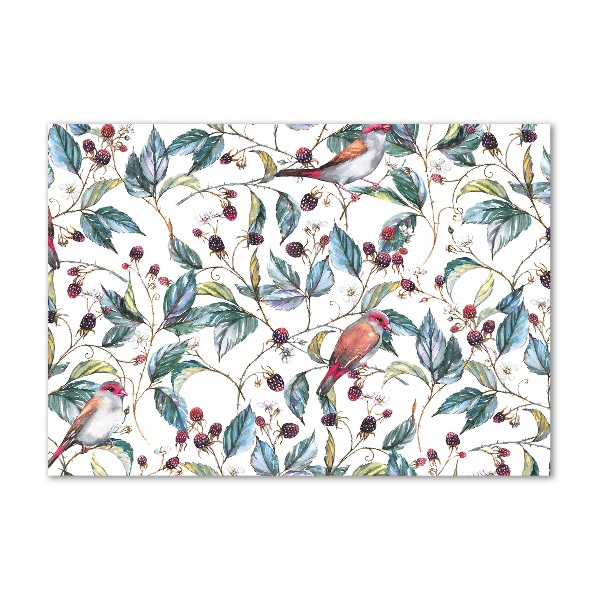 Cuadro de cristal templado moderno horizontal Mora y pájaros