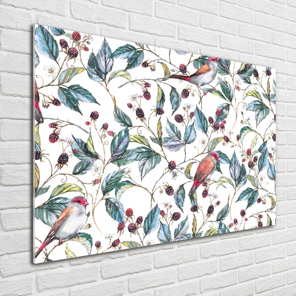 Cuadro de cristal templado moderno horizontal Mora y pájaros
