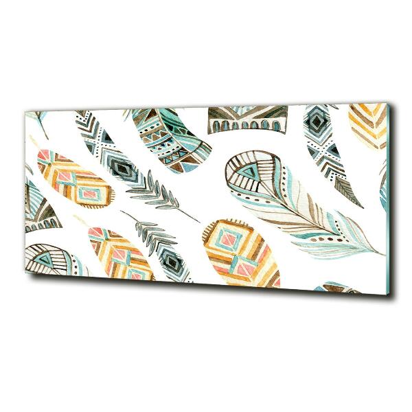 Foto en cristal de alta calidad con impresión uv horizontal Plumas étnicas
