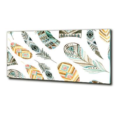 Foto en cristal de alta calidad con impresión uv horizontal Plumas étnicas