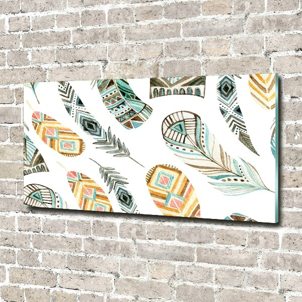 Foto en cristal de alta calidad con impresión uv horizontal Plumas étnicas
