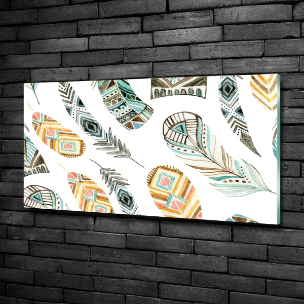 Foto en cristal de alta calidad con impresión uv horizontal Plumas étnicas