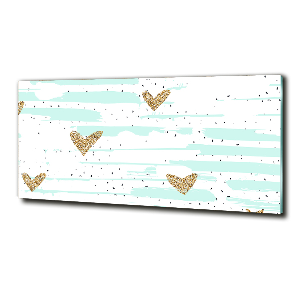 Cuadro de cristal templado moderno horizontal Fondo de corazones dorados