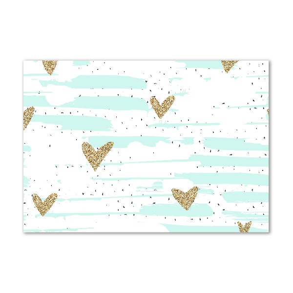 Cuadro de cristal templado moderno horizontal Fondo de corazones dorados
