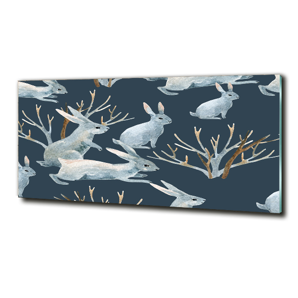 Cuadro de cristal templado moderno horizontal Conejos en invierno