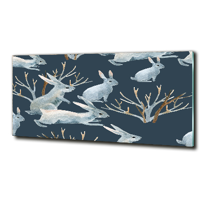 Cuadro de cristal templado moderno horizontal Conejos en invierno