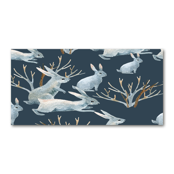 Cuadro de cristal templado moderno horizontal Conejos en invierno