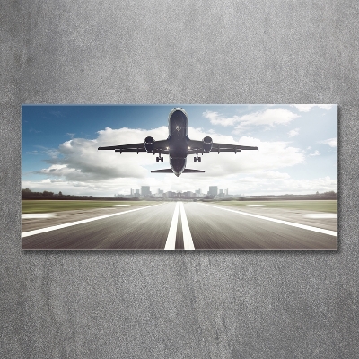 Cuadro de cristal templado moderno horizontal Un avión despegando