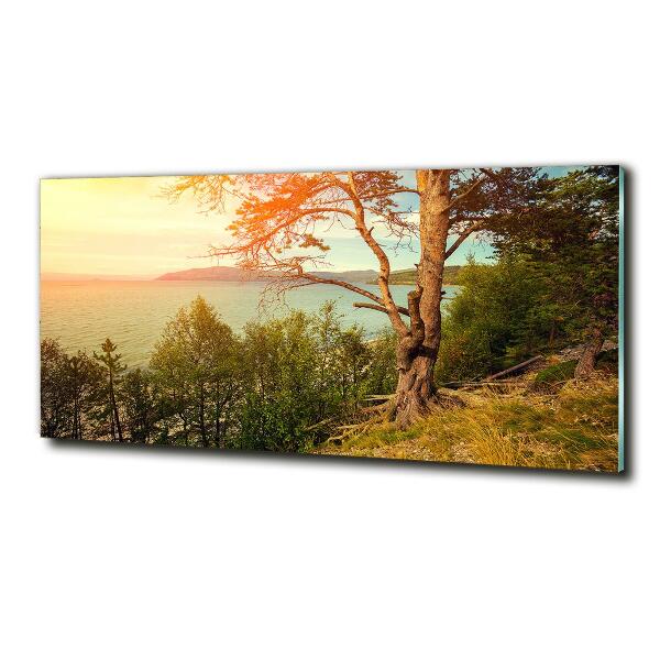 Cuadro decorativo de vidrio para salón horizontal Lago escandinavo