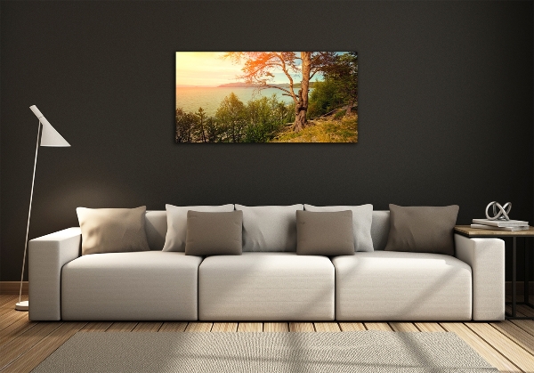 Cuadro decorativo de vidrio para salón horizontal Lago escandinavo