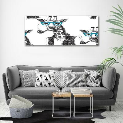 Impresión en cristal con acabado brillante horizontal Jirafa con gafas